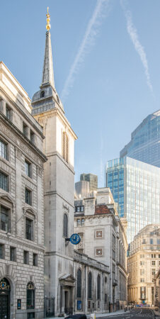 This church in Lothbury, across the road from the Bank of England, was designed by Wren 1683-92. (Feb22)