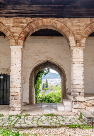 Opening between cells in the school beside the Aslan Pasha Mosque with a view out over Ioannina. (May23)
