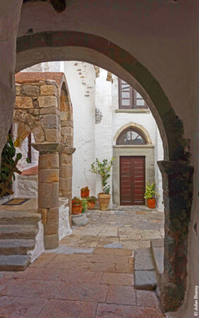 Looking towards the refectory and an inner courtyard within the monastery of St John the Theologian. (Sept15)