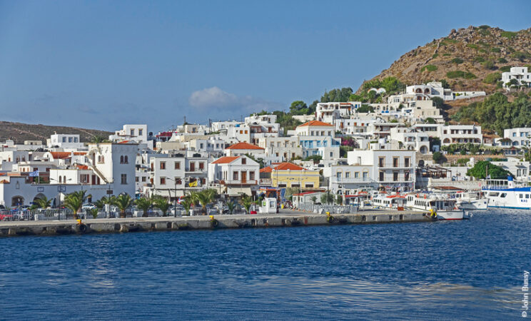 The quayside to Skala, the main town on Patmos, faces onto a large, protected, inland bay. (Sept15)