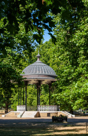 This bandstand is a 2001 replica of the nineteenth century original, built in the same position but removed in the 1940s. (Aug22)