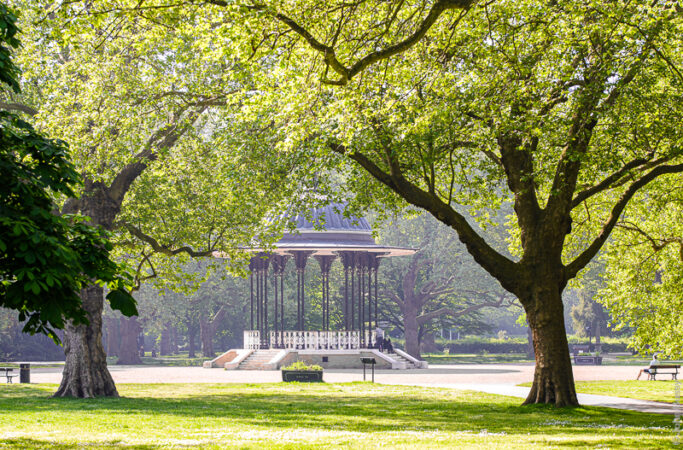 A different picture of the bandstand on a hazy May morning. (May25)