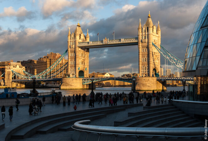 Tower Bridge in late winter sunlight when the adjacent City Hall is already in shadow. (Jan13)